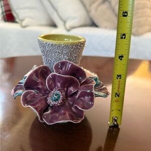 Anthropologie white textured purple 3D floral vase
